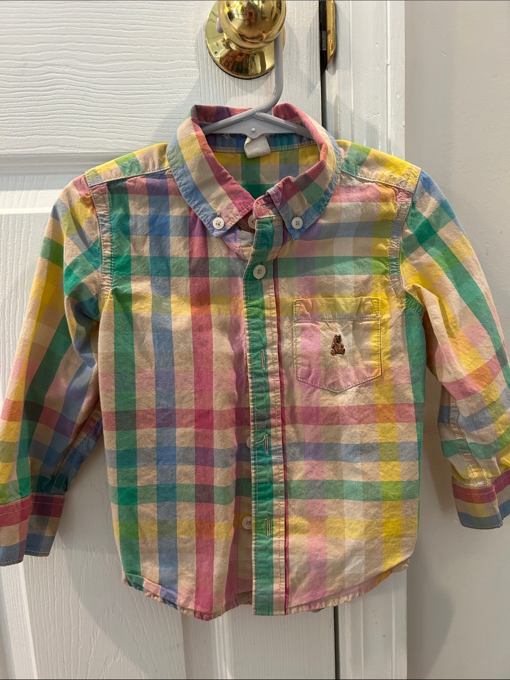 GAP Pastel Multicolor Plaid Button-Down Shirt - Pink, Yellow, Green, Blue